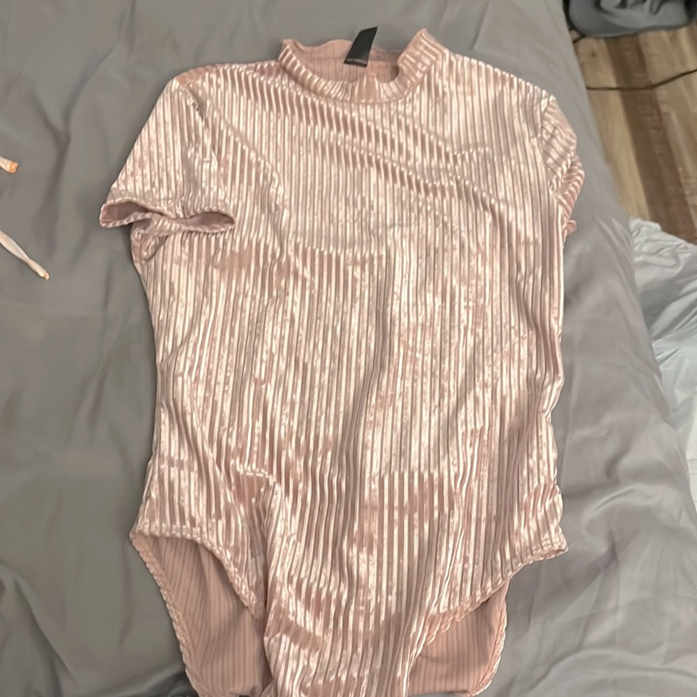 Pink velvet body suit